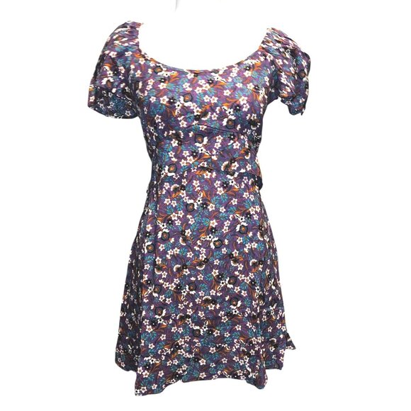 Band of the Free NWT Coraline Purple Floral Crossover Mini Dress Sz Medium Purpl - Picture 4 of 12